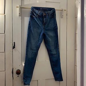 Non-ripped, blue jeans.